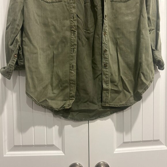 Anthropologie Olive Green Denim Button Down Shirt/Jacket Women’s Size 0 - Picture 7 of 13